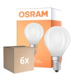 Monipakkaus 6x Osram Classic LED E14 Pallo Filament Matta 5.5W 806lm - 840 Kylmä Valkoinen | Himmennettävä - Korvaa 60W